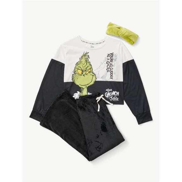Justice Girls Grinch Long Sleeve Top and Wide Leg Pant with Grinch Headband, - Picture 4 of 6